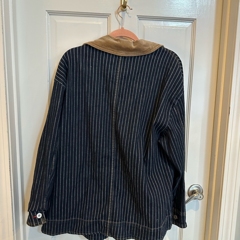 Pilcro Black Pinstripe Jean Jacket with Tan Corduroy Collar - Picture 6 of 7